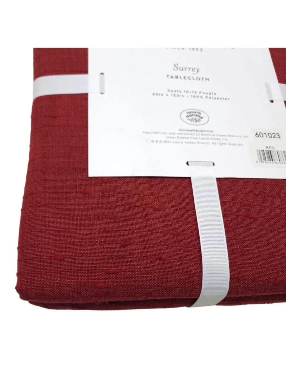 Laura Ashley Surrey Red Tablecloth 60x120 Inches Seats 10-12 Polyester Textured